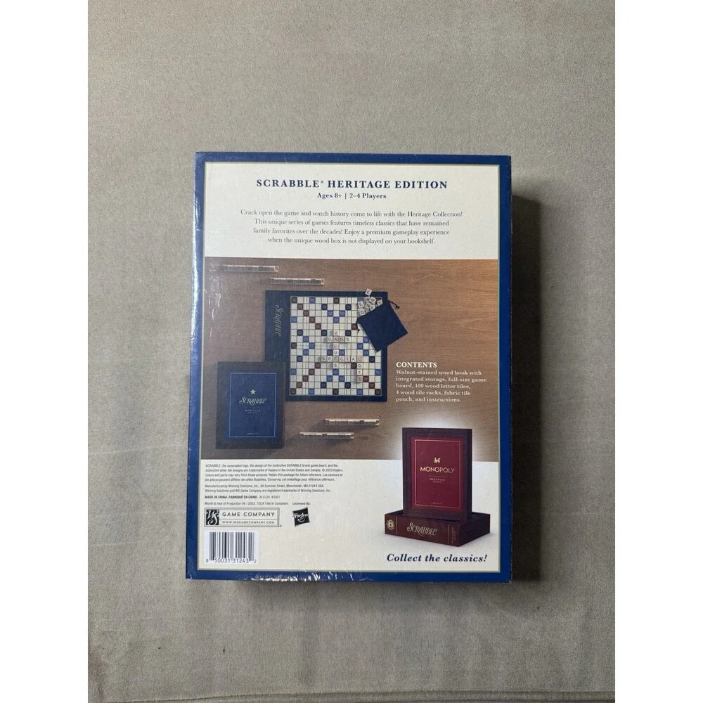 Scrabble Heritage Edition Board Game in Wooden Storage Box Sealed NEW